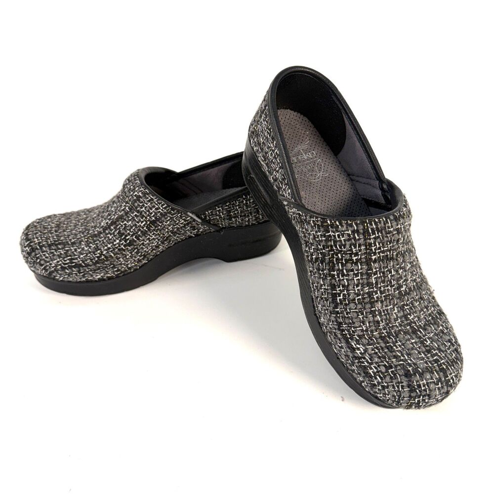 Dansko Vegan Professional Clogs Black Gray Tweed Slip-On EU 37 Women's